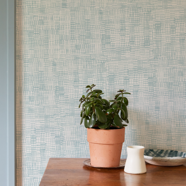 Hatchmarks Wallpaper in Ice Blue