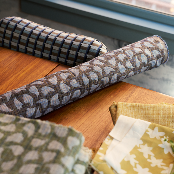 Bubbly Leaves Fabric in Blue/Brown