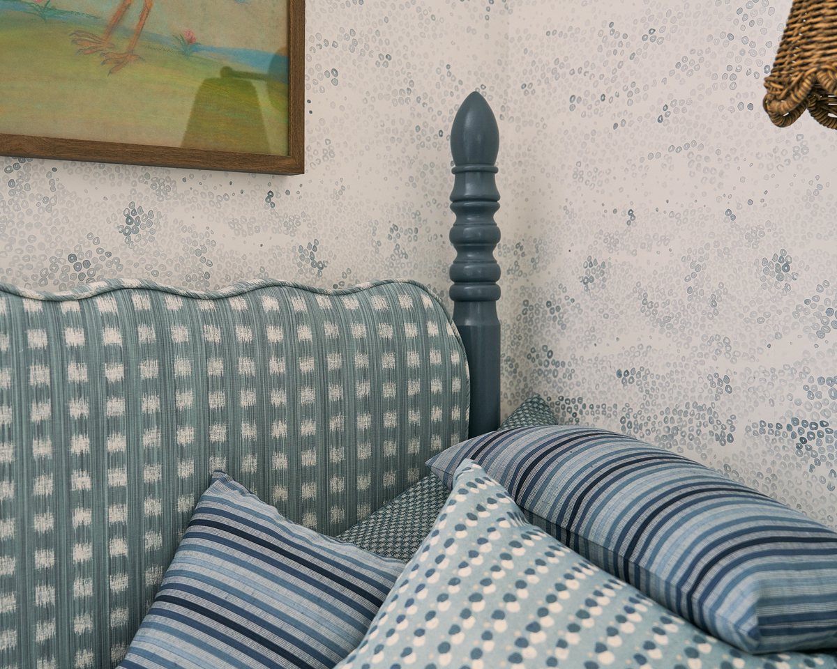 Gridded Ikat Fabric in Pale Marine