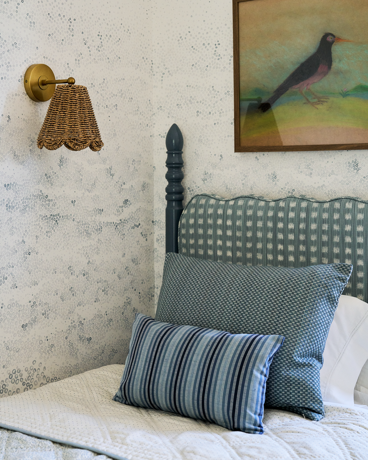 Gridded Ikat Fabric in Pale Marine