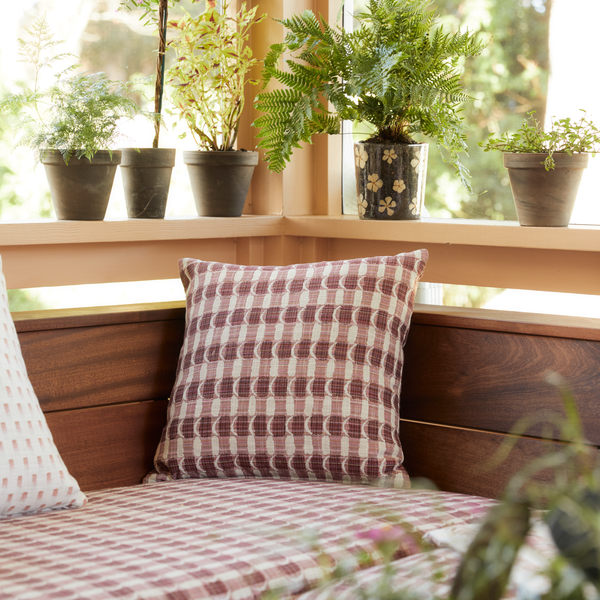 Crescent Plaid Pillow in Pink