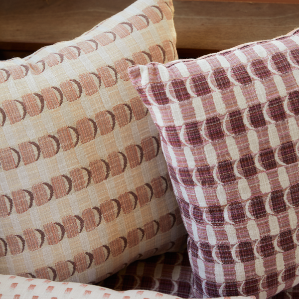 Crescent Plaid Pillow in Shell Pink