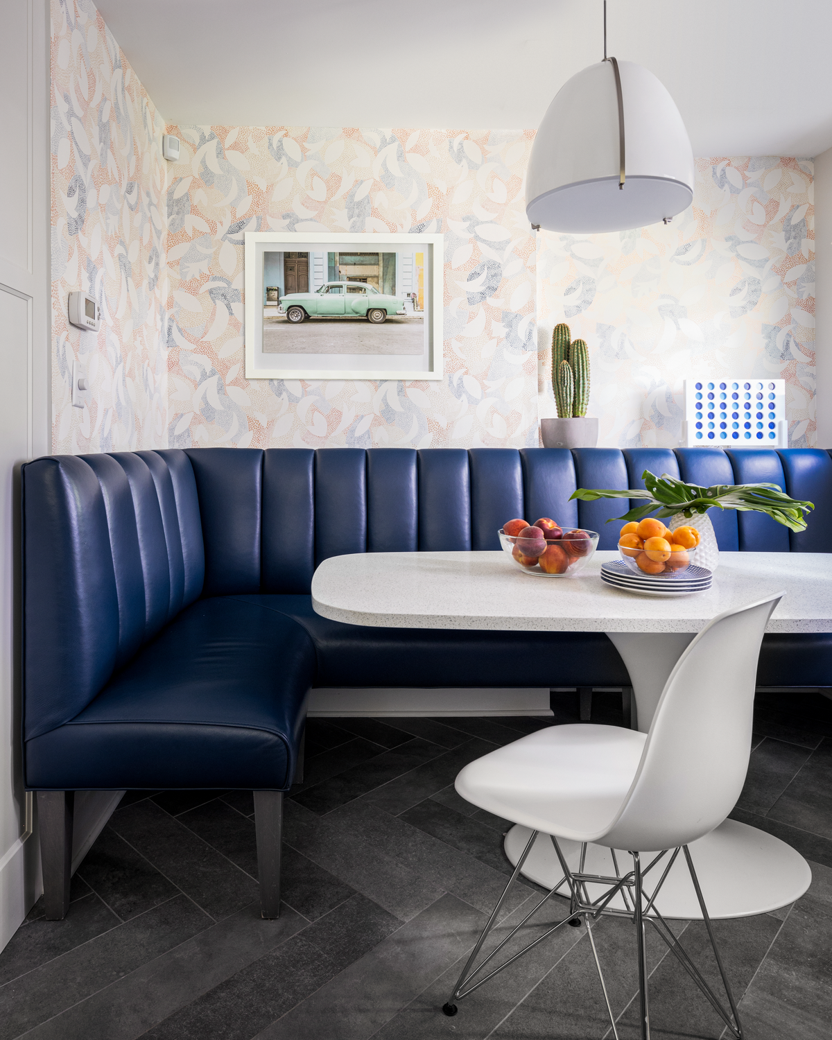 Dotted Leaves Wallpaper in Peach/Blue