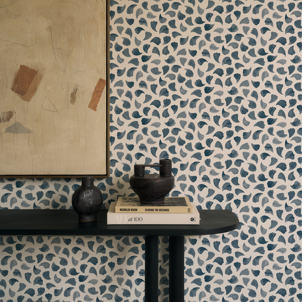 Bubbly Leaves Wallpaper in Dark Blue