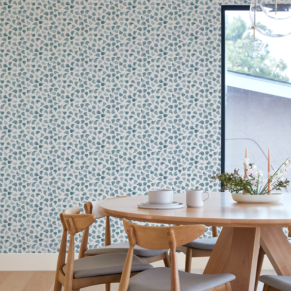 Bubbly Leaves Wallpaper in Ocean Blue
