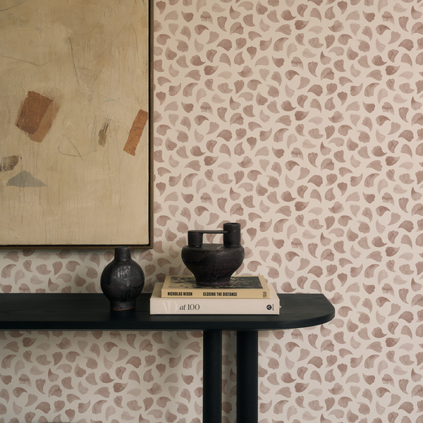 Bubbly Leaves Wallpaper in Stone Rose