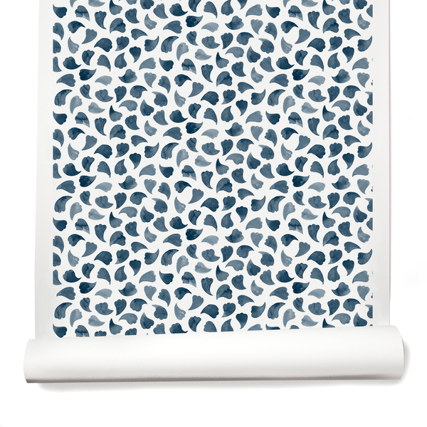 Bubbly Leaves Wallpaper in Dark Blue