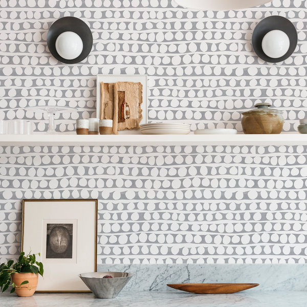 Circle Stripe Wallpaper in Stone Gray