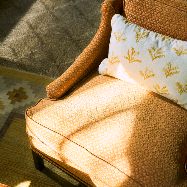 Mini Diamonds Fabric in Ochre/Coral