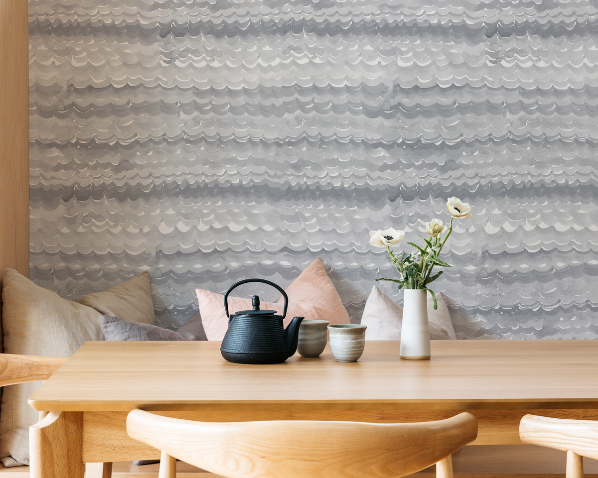 Oceanwave Wallpaper in Soft Gray