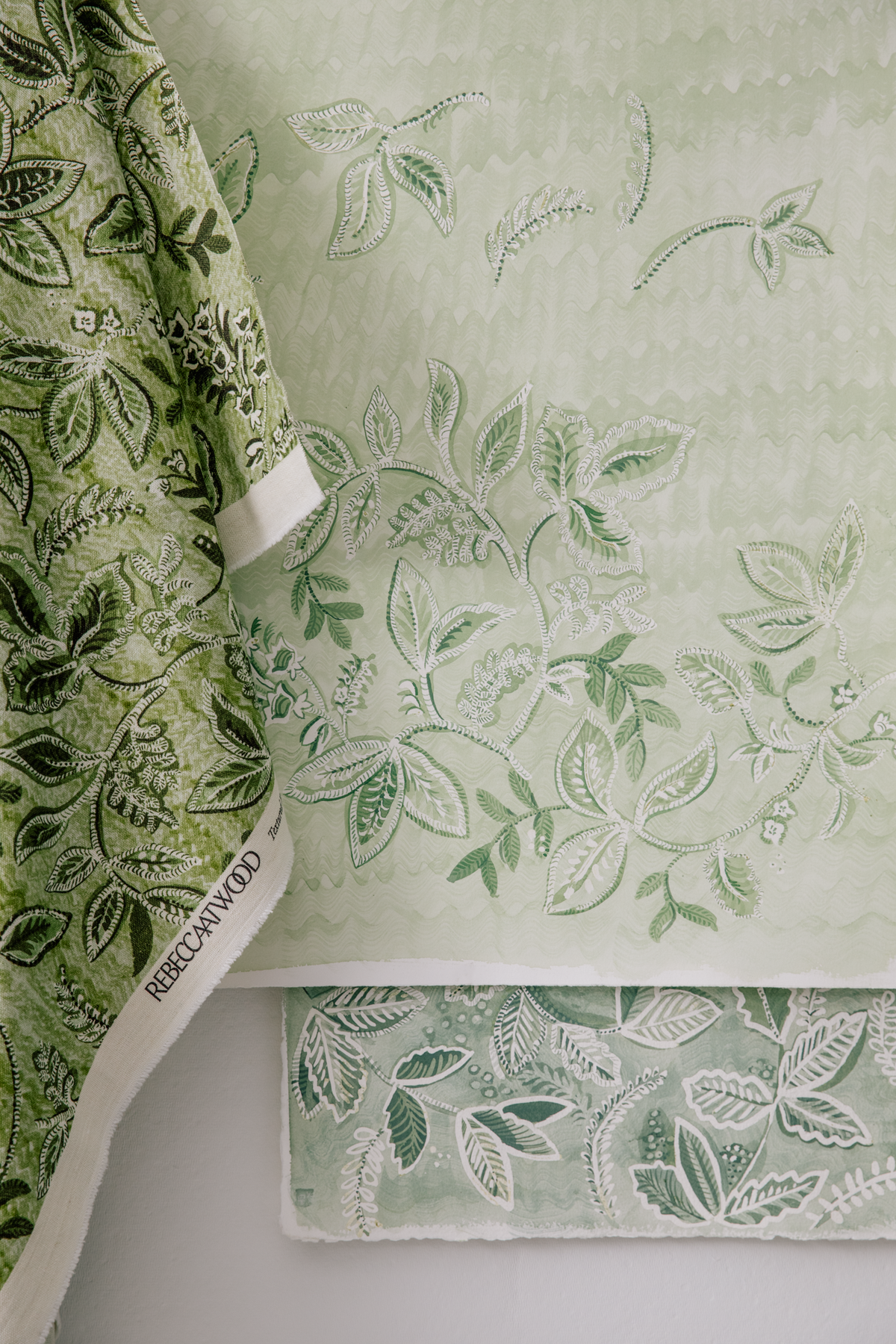Textured Botanical Wallpaper in Pale Green