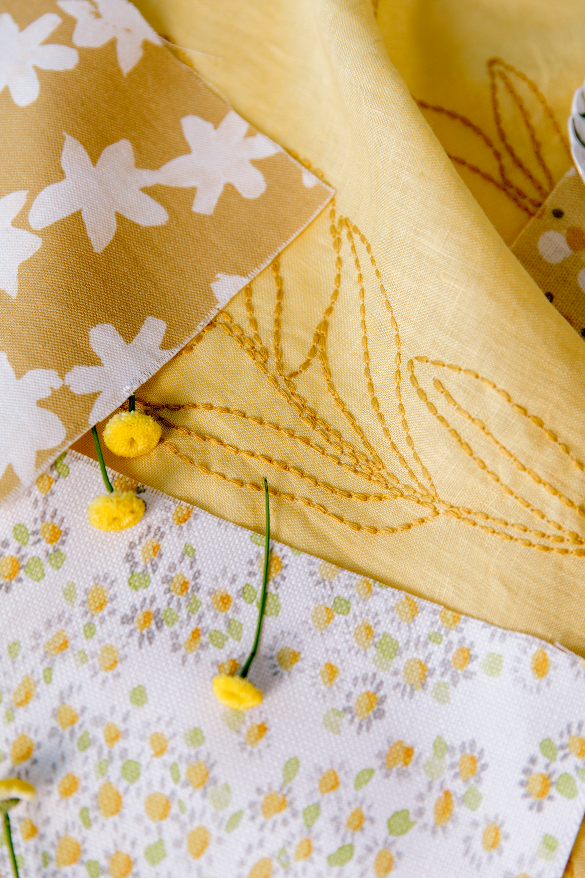 Linear Stem Sheer Fabric in Yellow