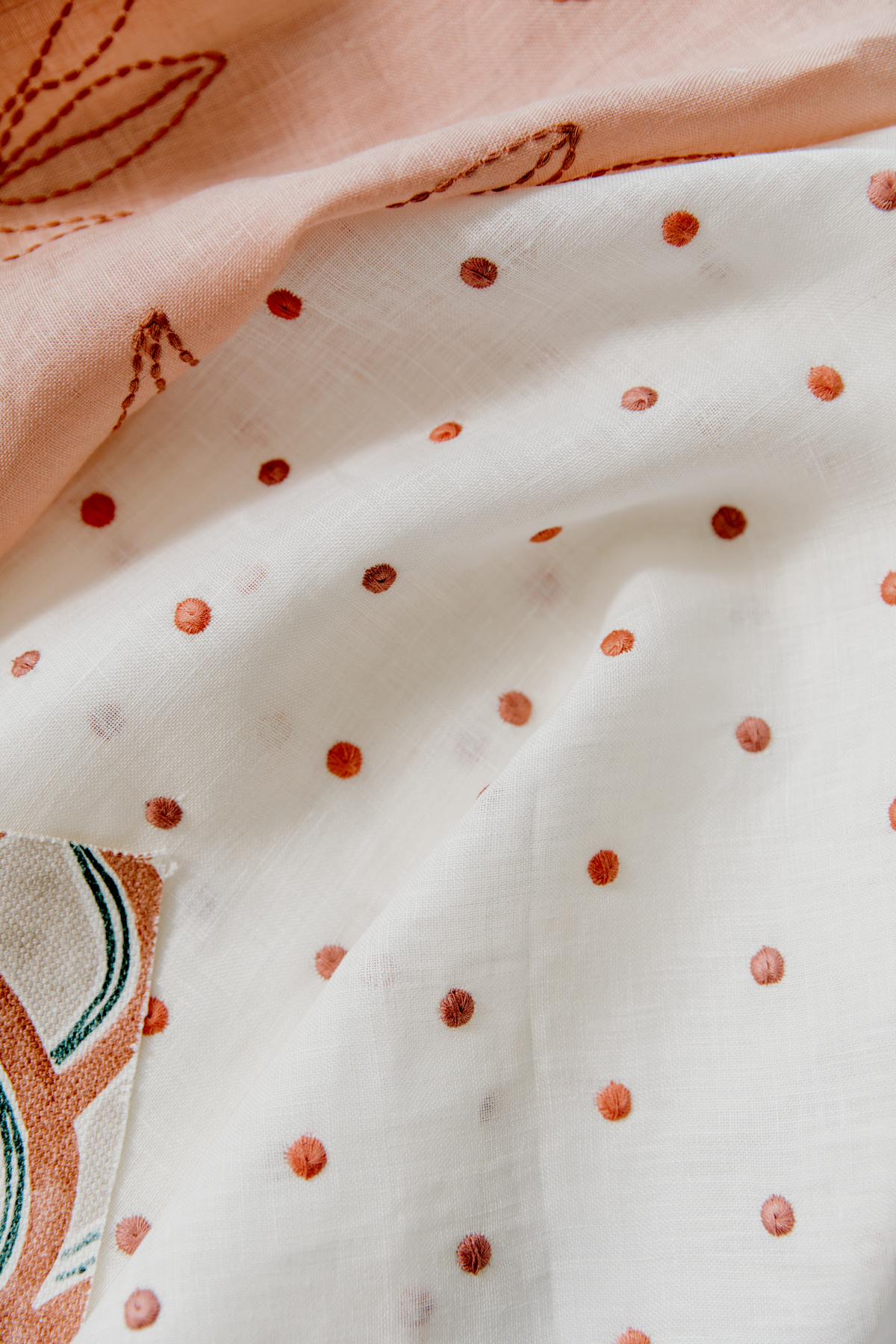Embroidered Dots Sheer Fabric in Ivory/Rose