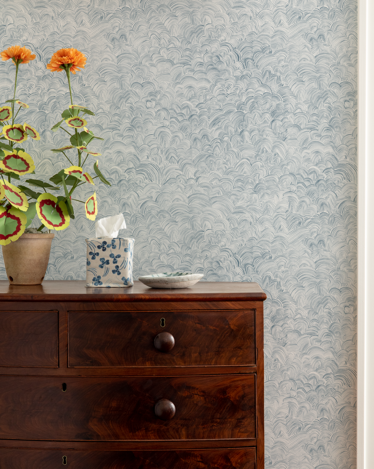 Linear Cloud Wallpaper in Blue-Slate