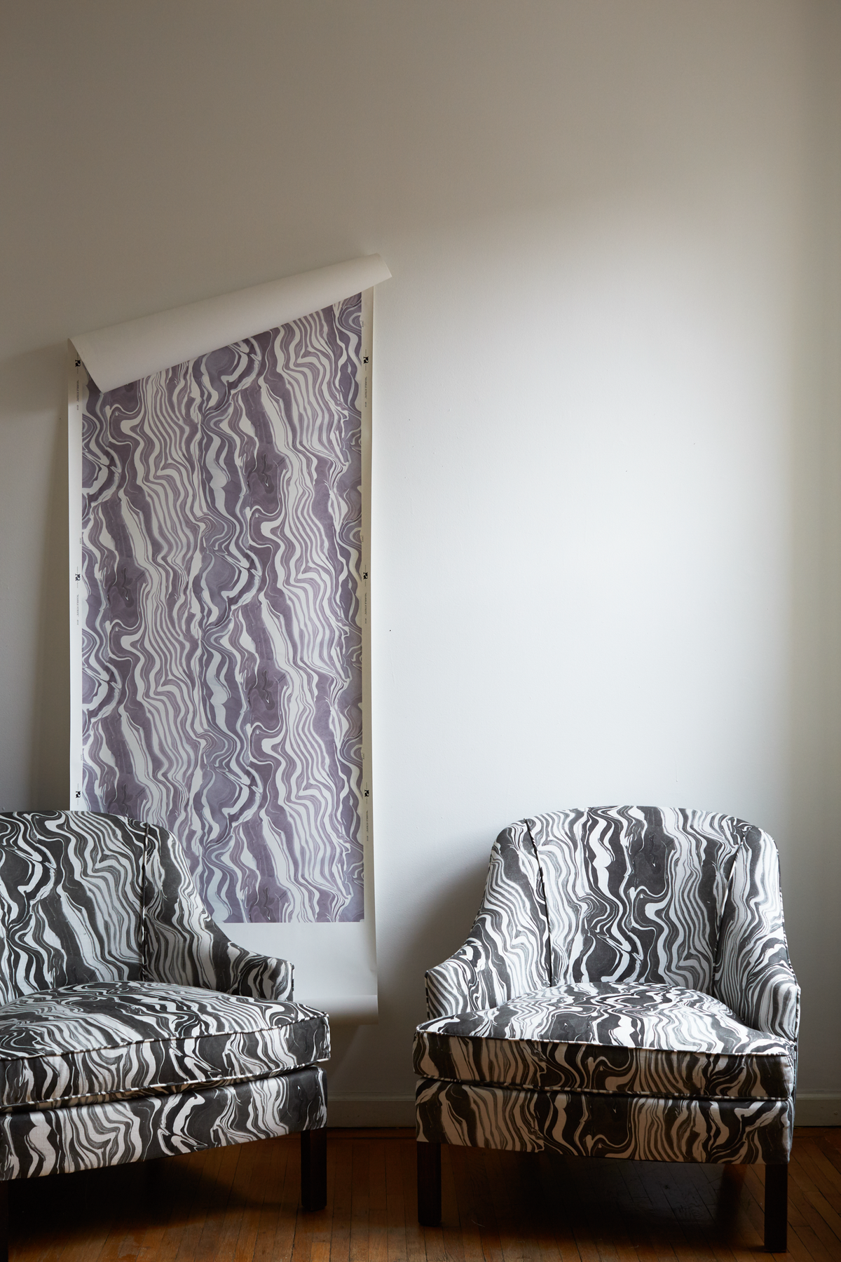 Marbled Stripe Fabric in Gray-Lilac