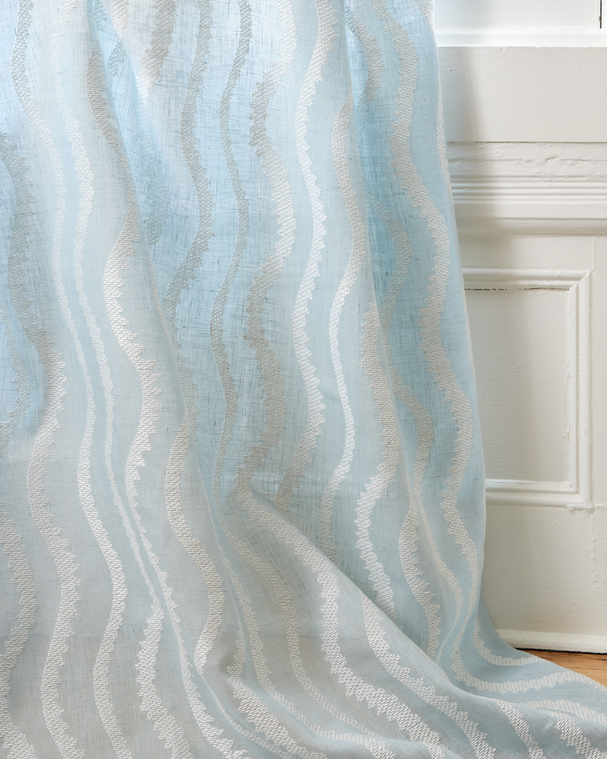 Notched Vines Sheer Fabric in Light Blue