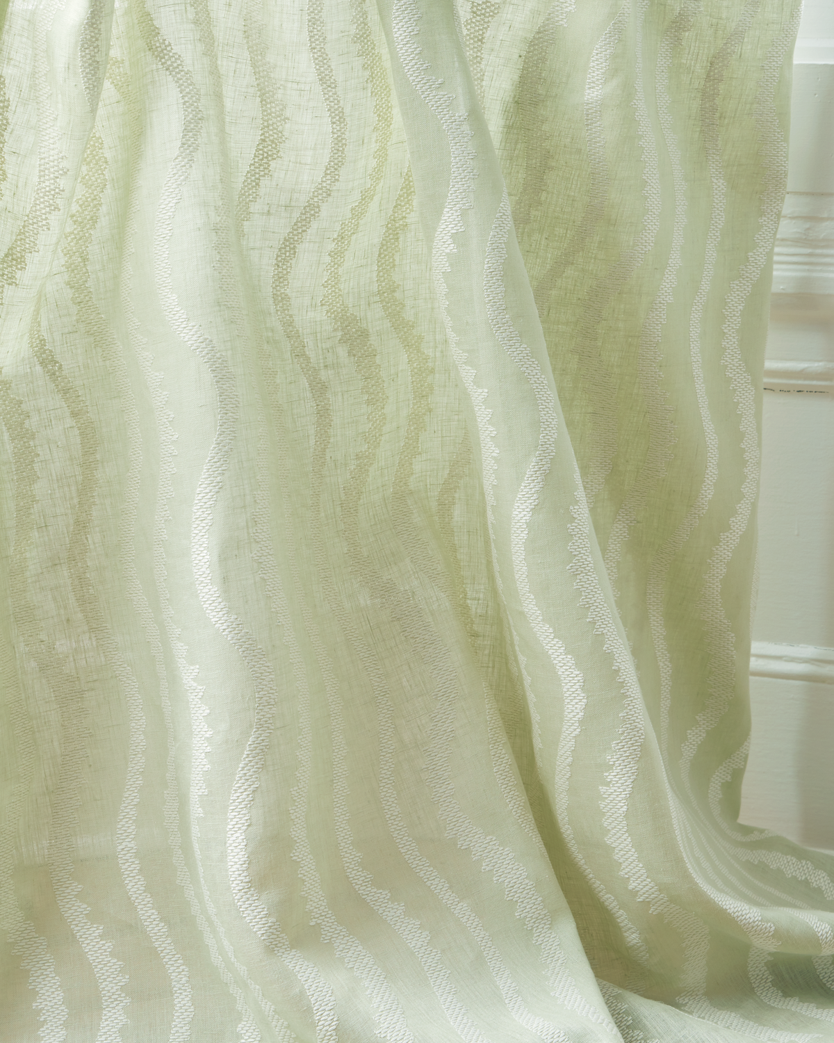 Notched Vines Sheer Fabric in Pistachio