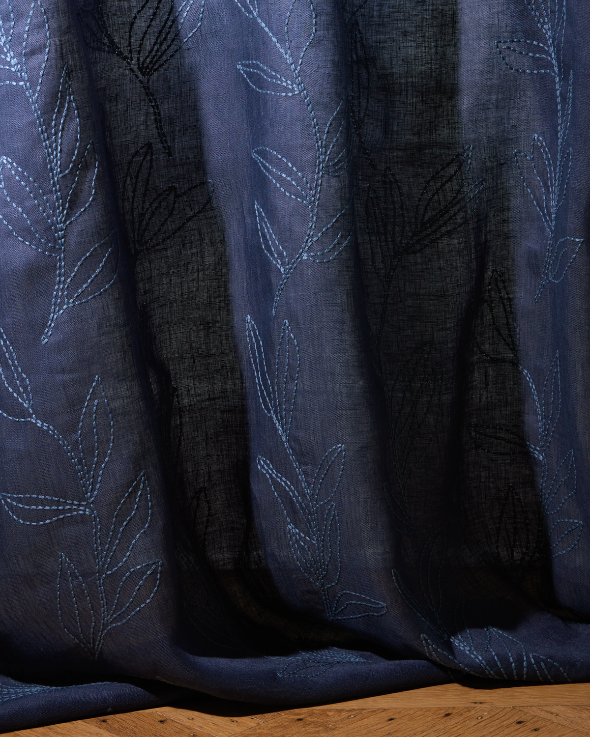 Linear Stem Sheer Fabric in Washed Navy