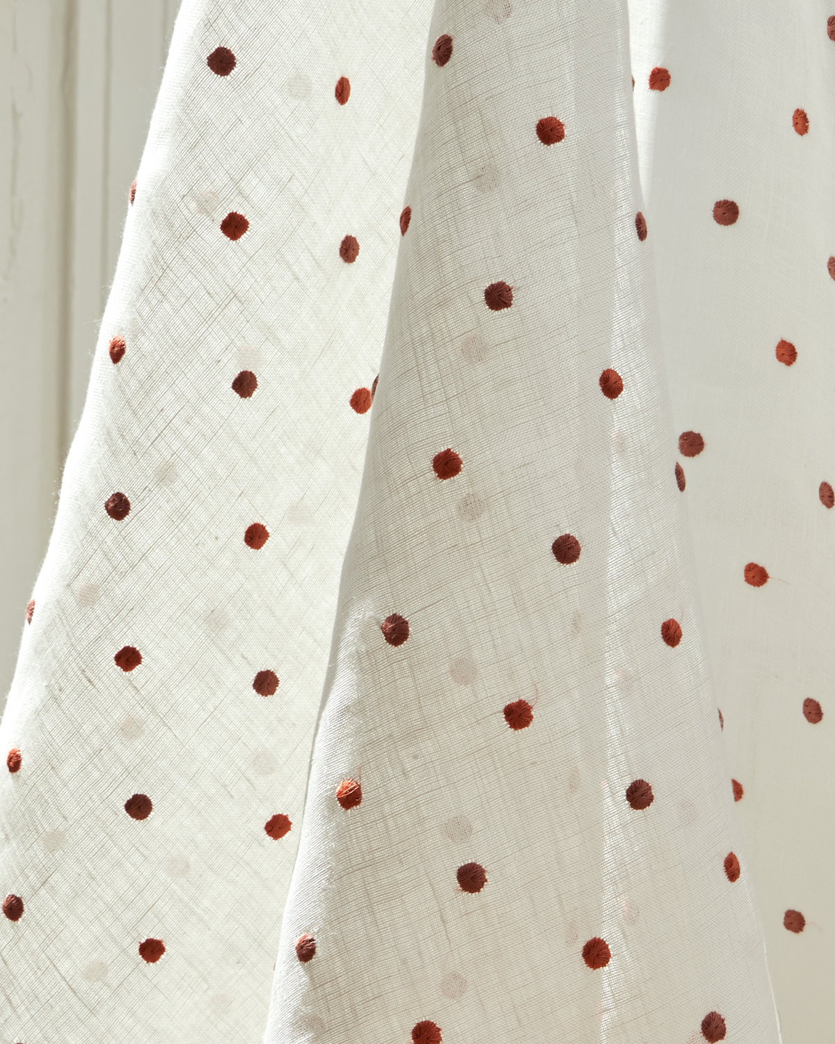 Embroidered Dots Sheer Fabric in Ivory/Rose
