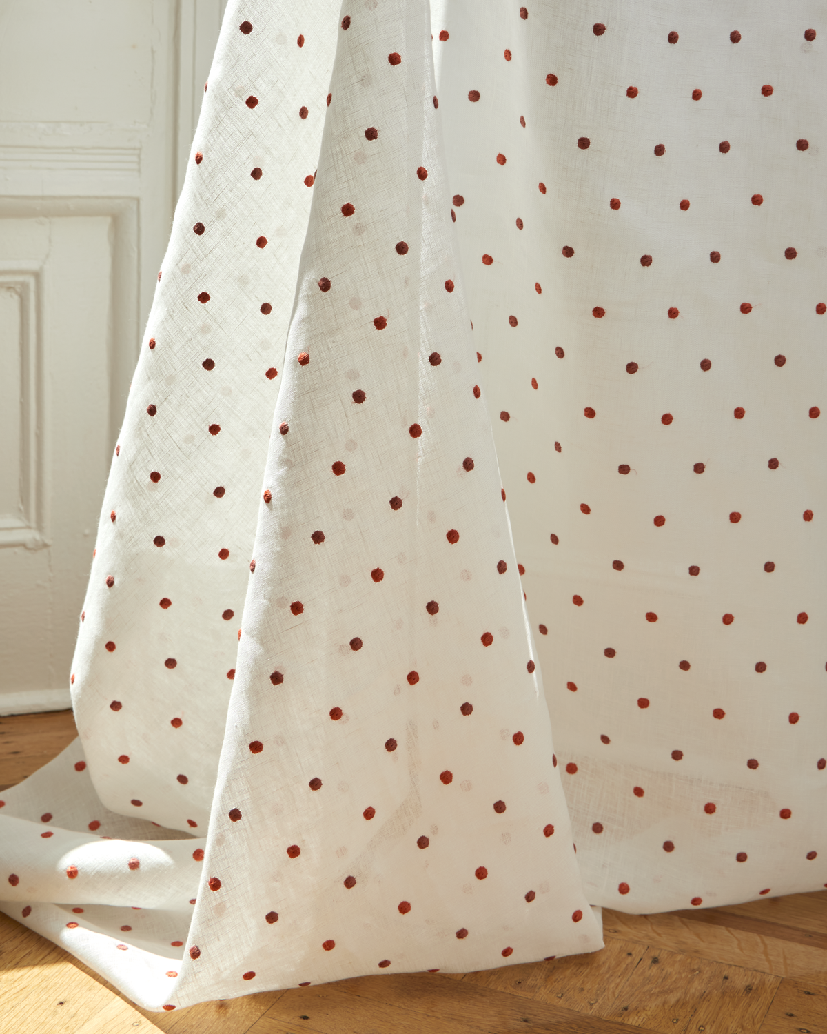 Embroidered Dots Sheer Fabric in Ivory/Rose