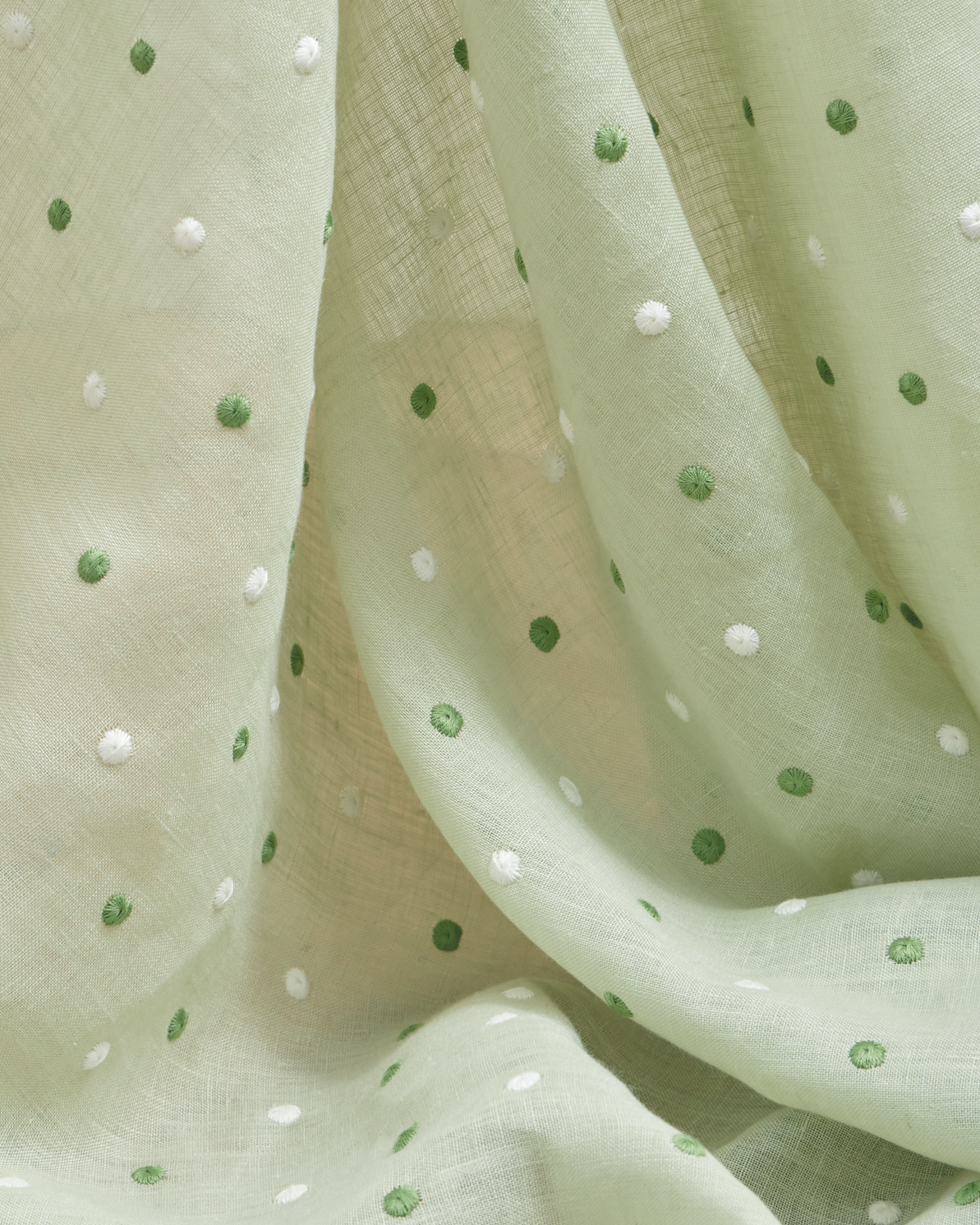 Embroidered Dots Sheer Fabric in Pistachio