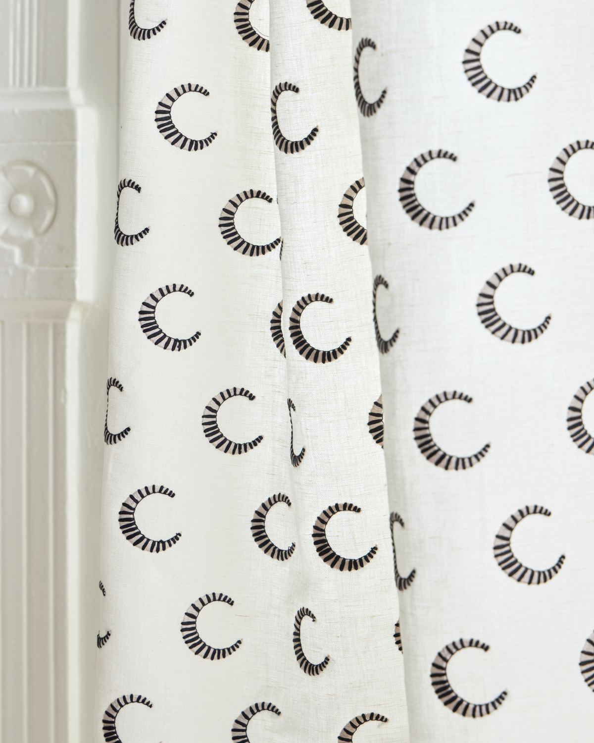 Striped Moon Fabric in Taupe/Black