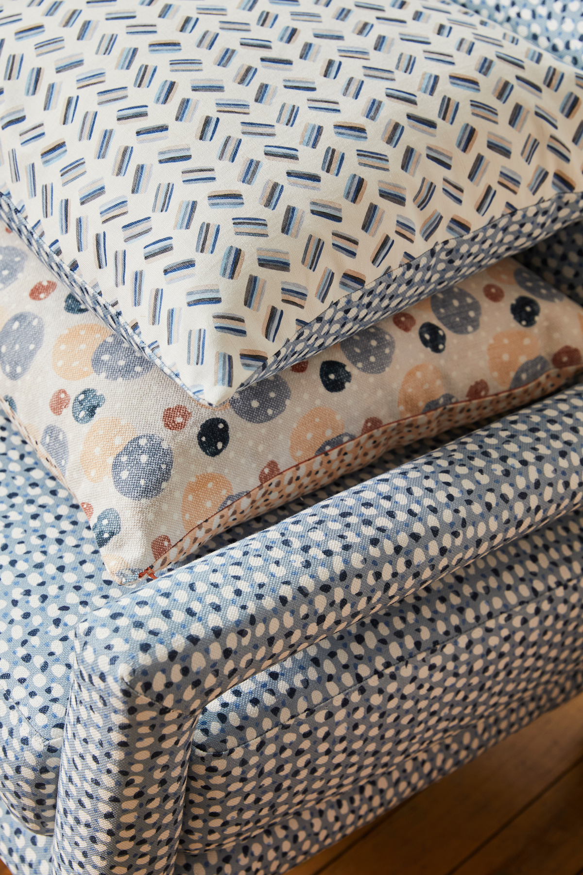Dobler Dot Fabric in Peach/Blue