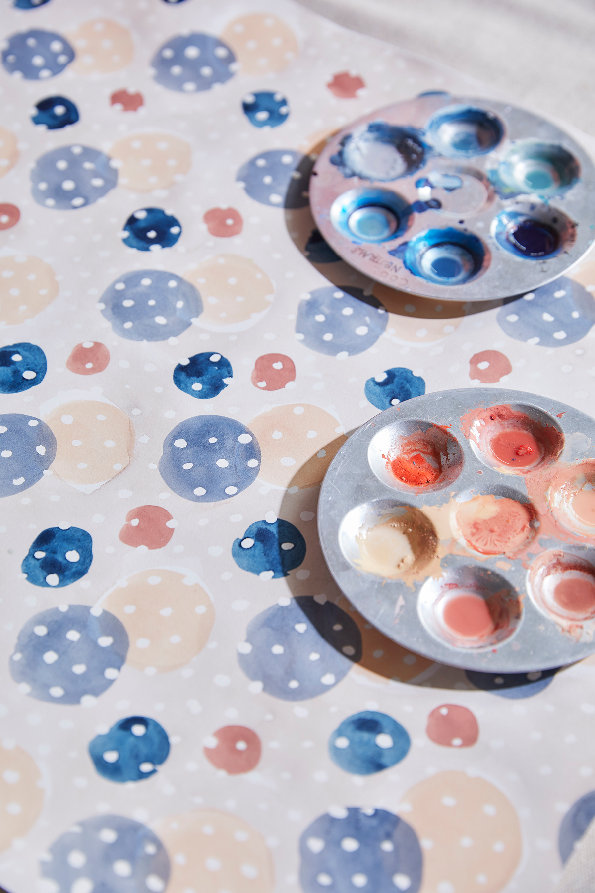 Dobler Dot Fabric in Peach/Blue