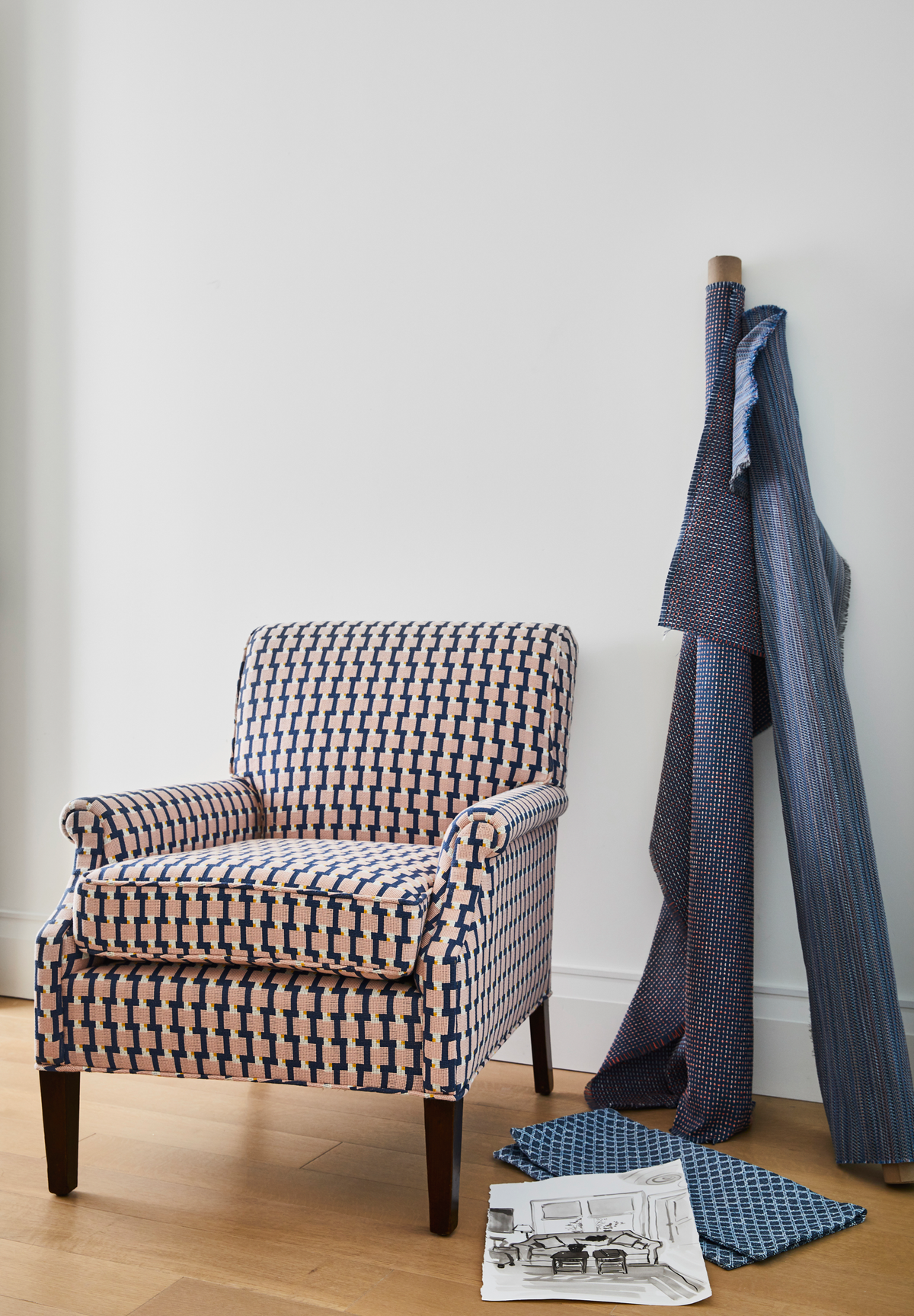 Briar Fabric in Navy/Coral