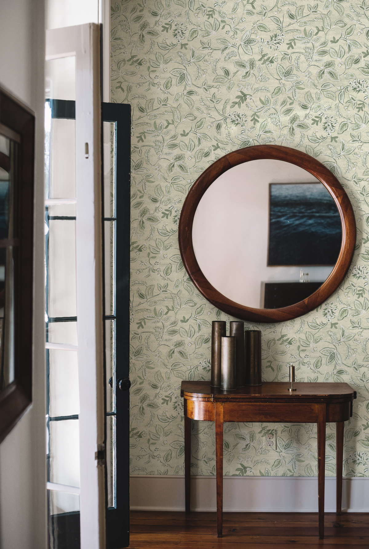 Textured Botanical Wallpaper in Pale Green