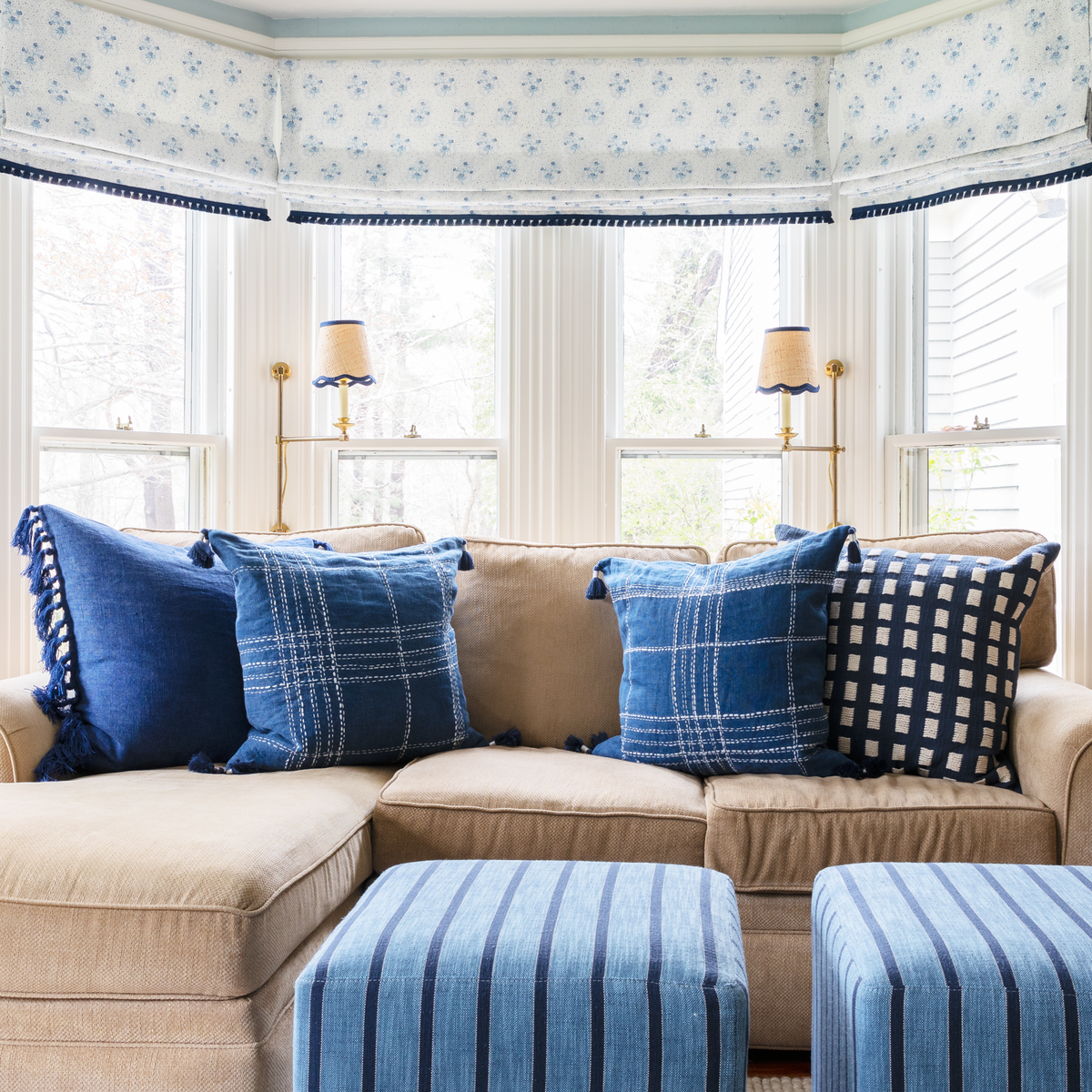 Market Stripe Fabric in Navy/Blue