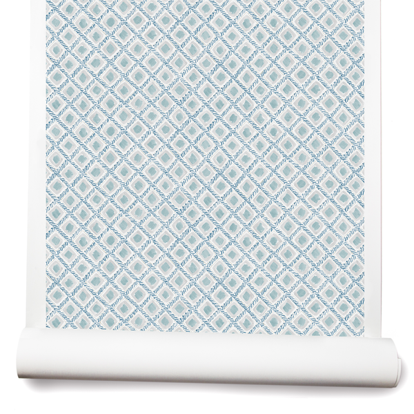 Braided Diamonds Small Wallpaper in Blue/Taupe