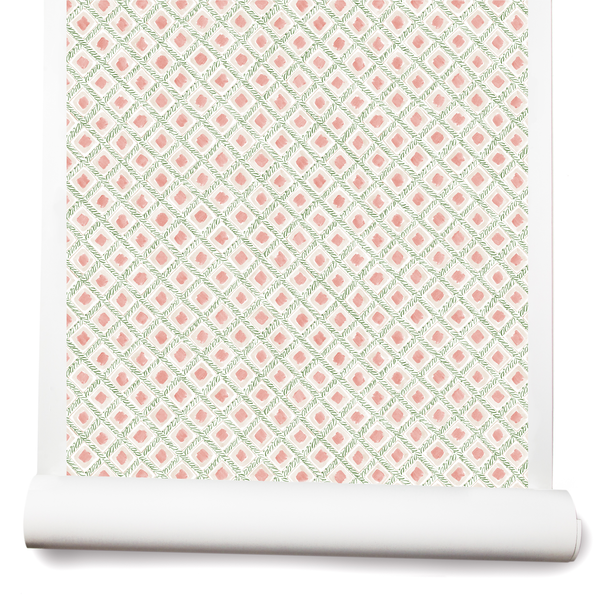 Braided Diamonds Small Wallpaper in Rose/Green