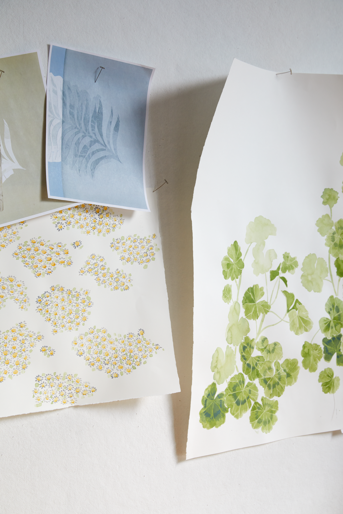 Geraniums Fabric in Green