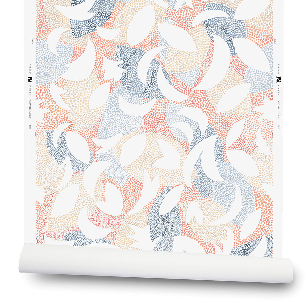 Dotted Leaves Wallpaper in Peach/Blue