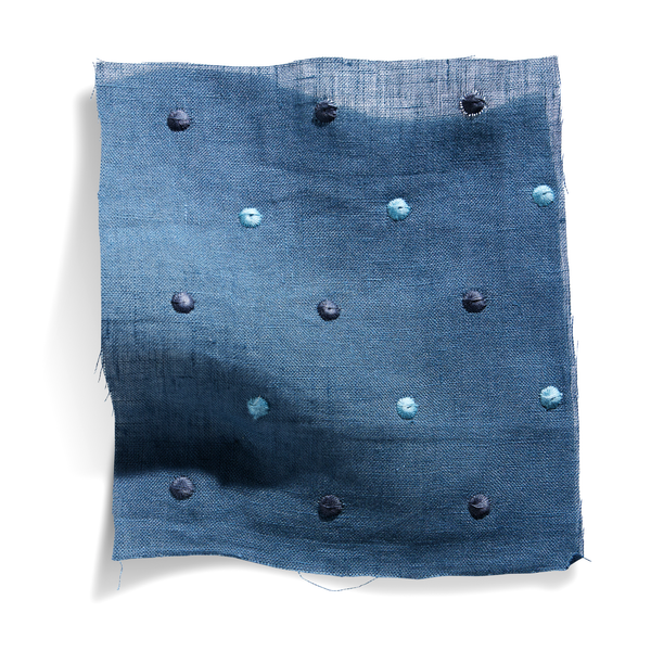 Embroidered Dots Sheer Fabric in Washed Navy