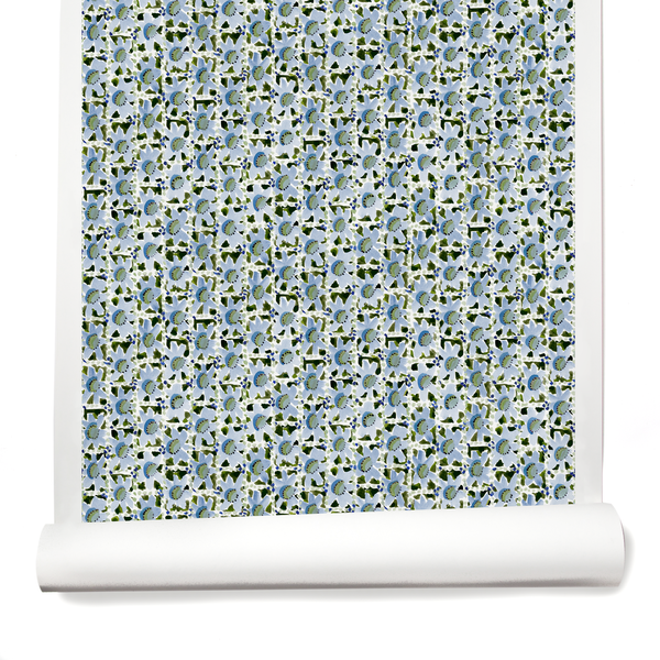 Floral Trellis Wallpaper in Blue/Green
