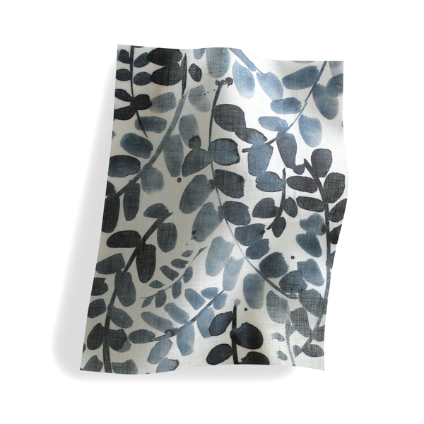 Leafy Vines Sheer Fabric in Navy