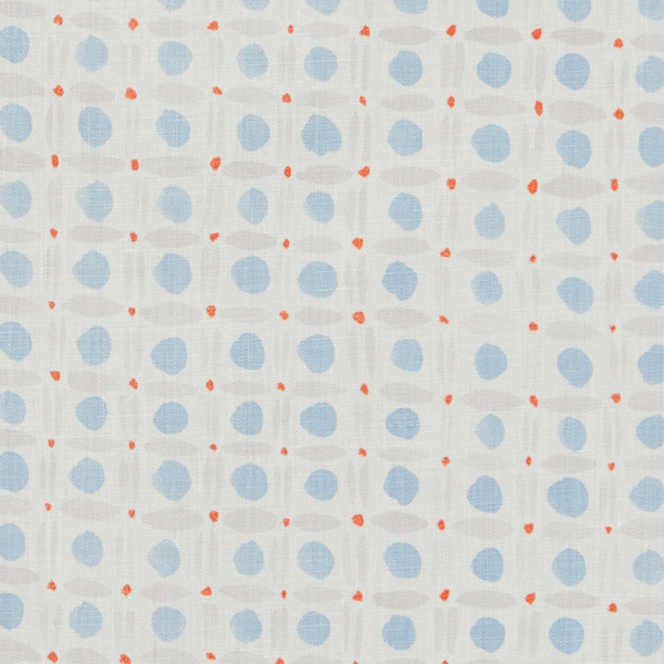 Spotted Grid Fabric in Sky/Tomato