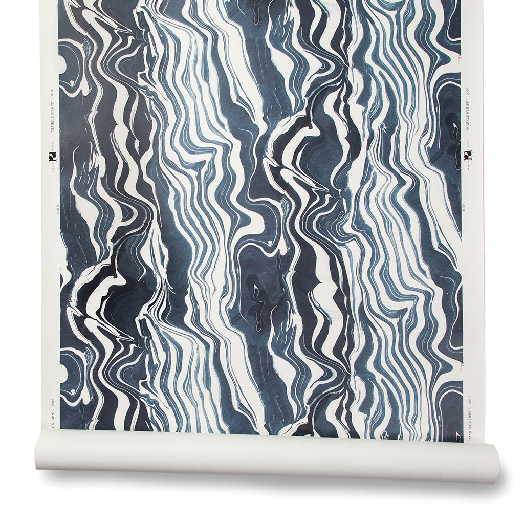 Marbled Stripe Wallpaper in Navy