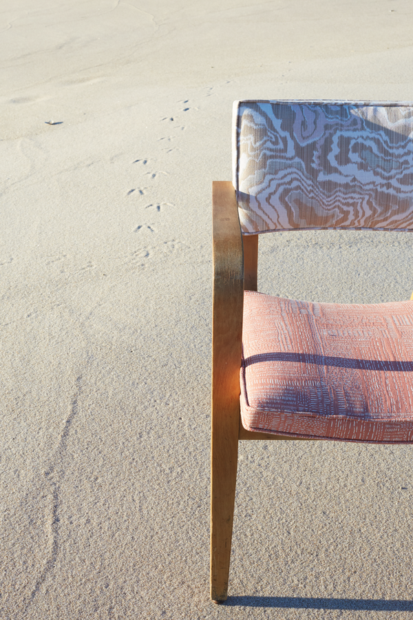 Sashiko Stitch in Tangerine and Marble Geode in Blushing Taupe Upholstery