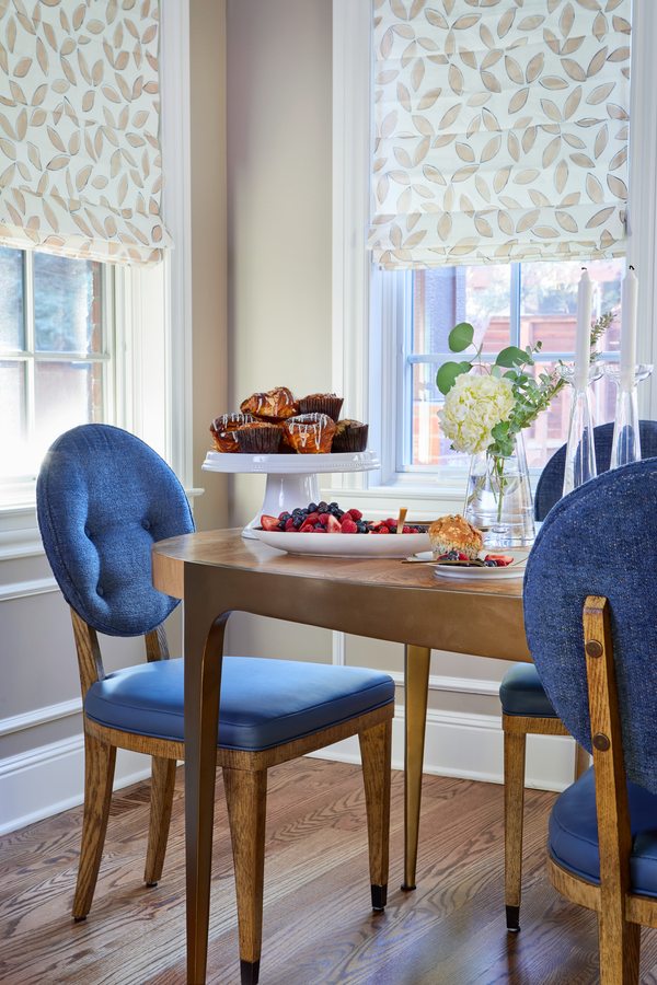 Leaves in Coffee & Blue Roman Shades