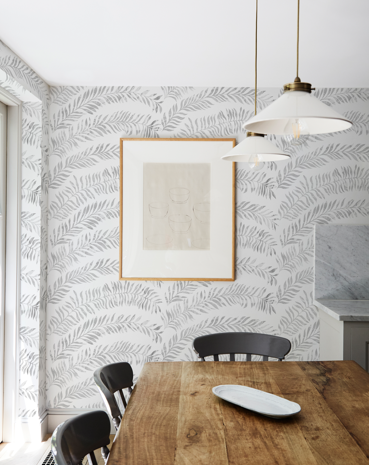 Marble Fern in Gray Wallpaper