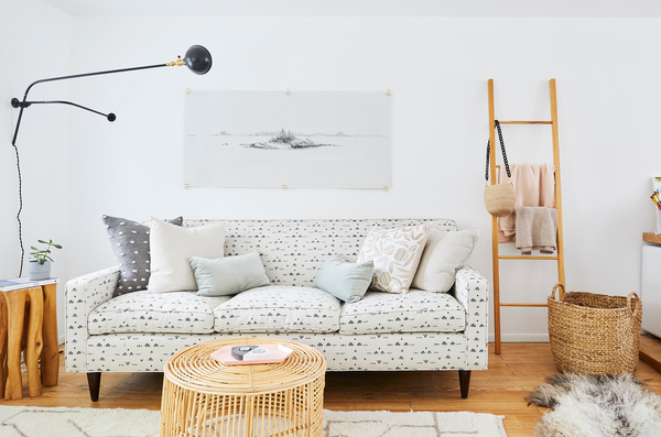 Grass in Black/Natural Upholstery and Striped Garden in Taupe Pillows