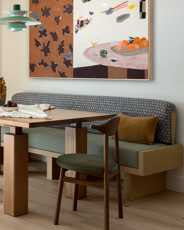 Raindrops Banquette Upholstery in Blue/Tangerine