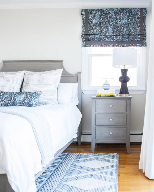 Speckled in Navy Pillow and Roman Shade with Dashes in Gray Pillows