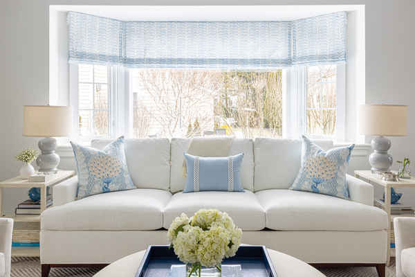 Dotted Palm in Blue Roman Shades