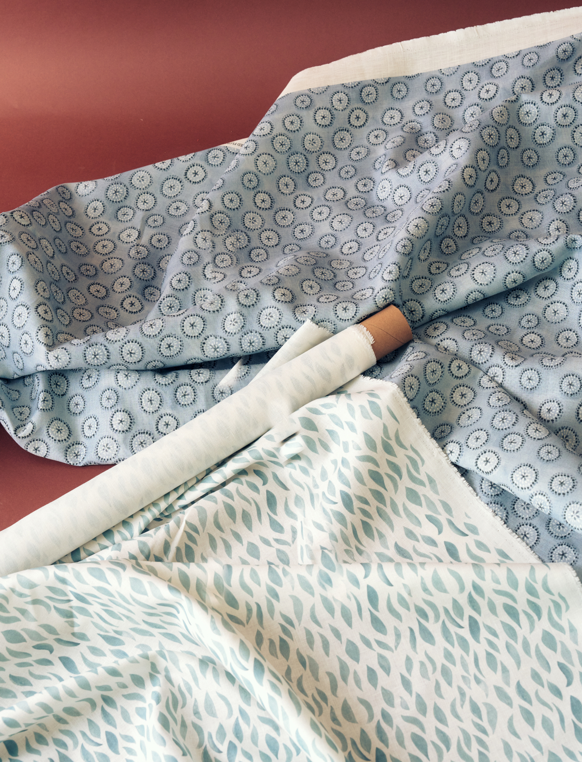 Dotted Floral Fabric in Blue-Gray
