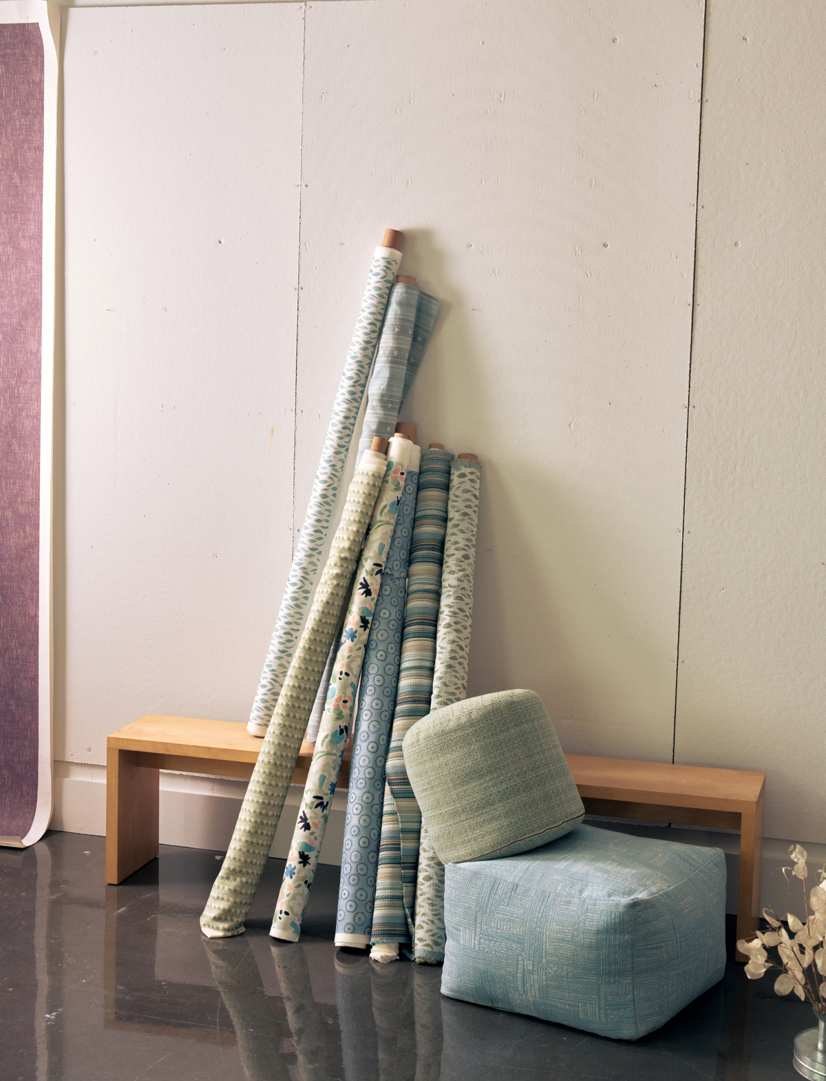 Petals Fabric in Pale Marine