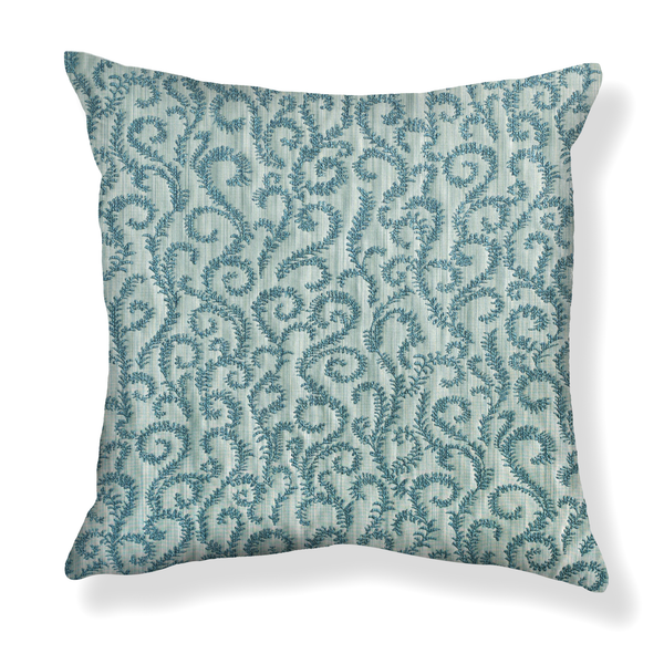 Curling Vines Pillow in Aquamarine